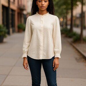 Banana Republic Womens Dillon Classic Fit Ruffle Collar Blouse M White Beach